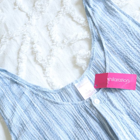 Xhilaration| Boho Blue & White Stripe Button Up Romper Swim Beach Coverup NWT| L - Picture 10 of 10